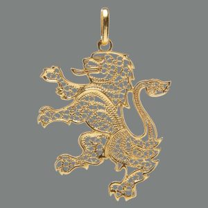 Pendente Prata Dourada Leão Filigrana 30MM
